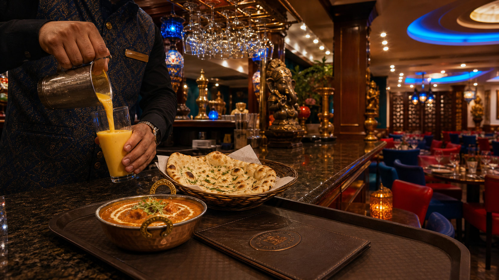 Curry, riz et naan.