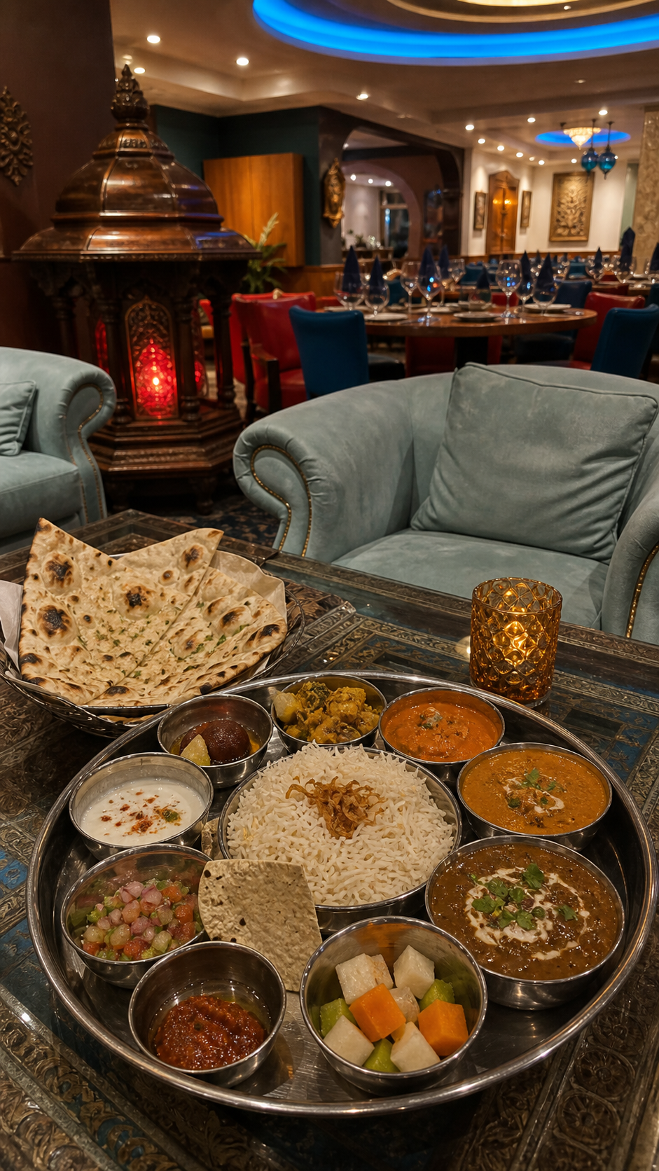 Assiette indienne coloree servie au restaurant.